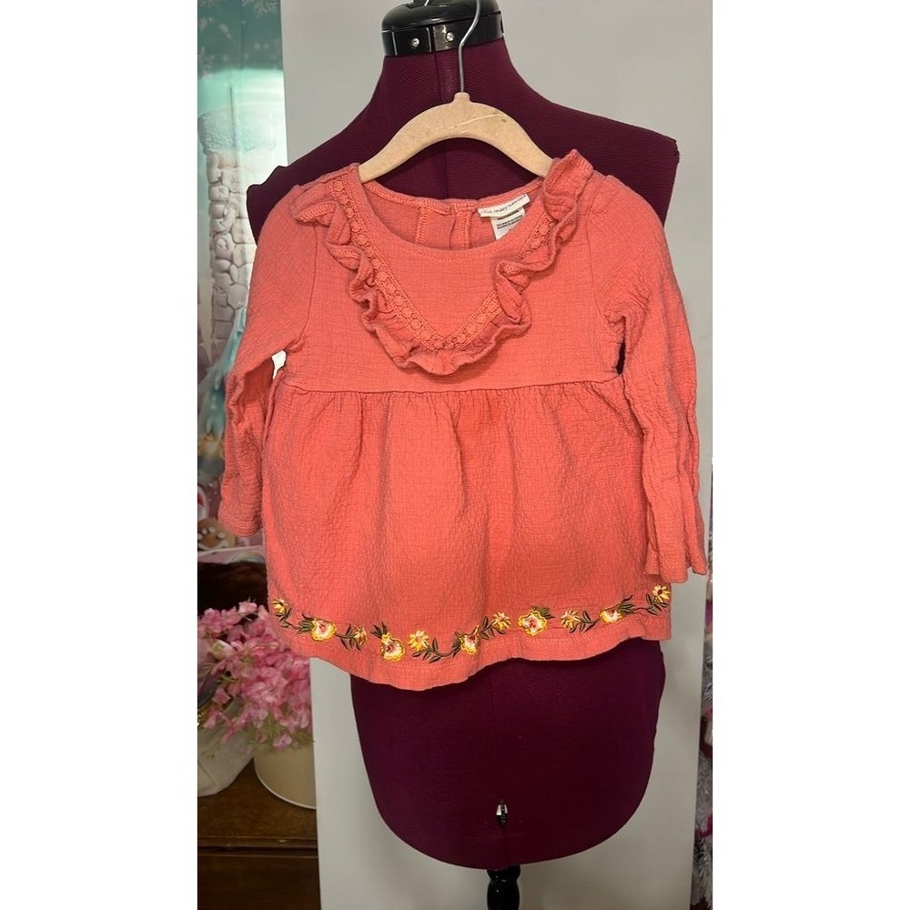 Daisy Fuentes Blouse Toddler 3T Coral Pink Good Embroidered Ruffle Babydoll Top